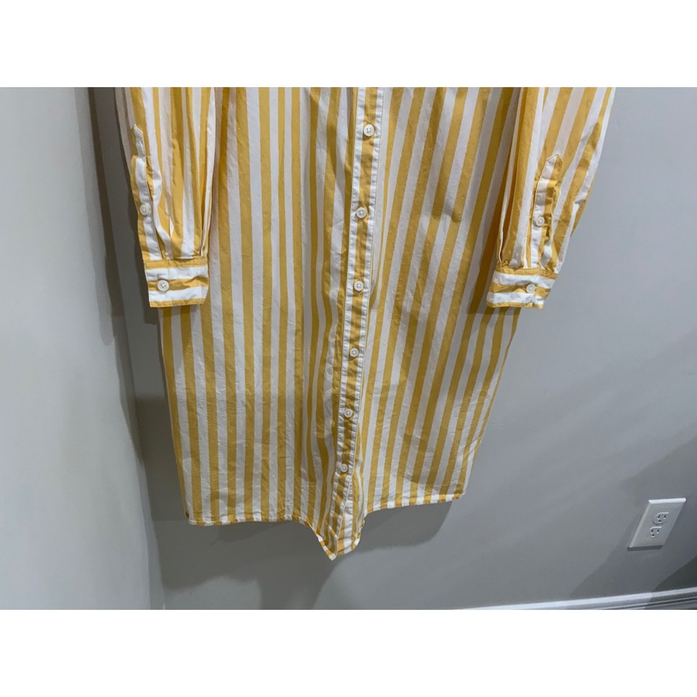 Style & Co Yellow White Striped Button Down Shirt Dress XL Long Sleeve Pocket - Picture 6 of 13